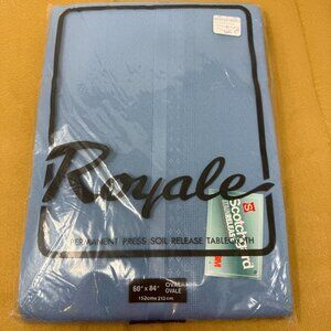 Royale Oval Tablecloth 60" X 84" Blue Soil Release Polyester Scotchgard Vintage